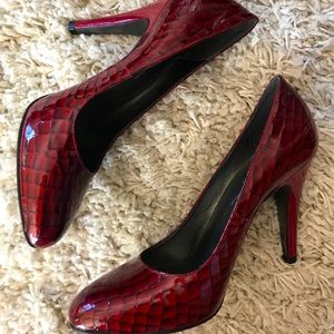Jessica Simpson red animal print stilettos
